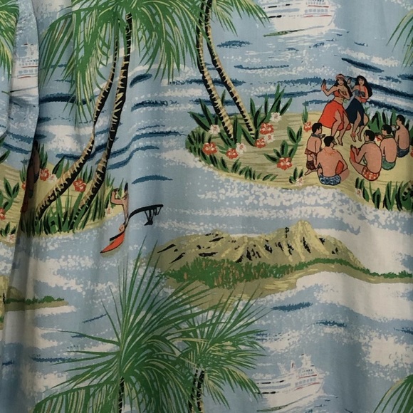 Vintage Cherokee Waikiki Hawaiian Camp Shirt 100% Rayon Large Hula Beach Scene - Picture 5 of 6